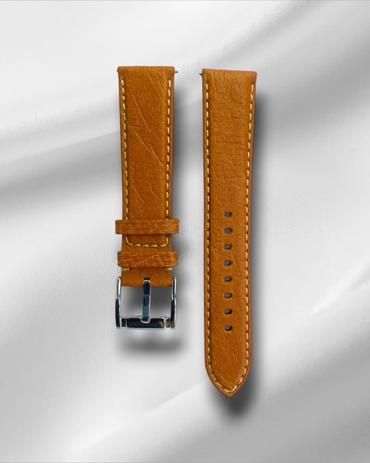 Tan Ostrich Leather Strap with Off-White Stitch