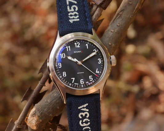 Ajwain Khaki Naam edition watch with military heritage design and premium materials throughout