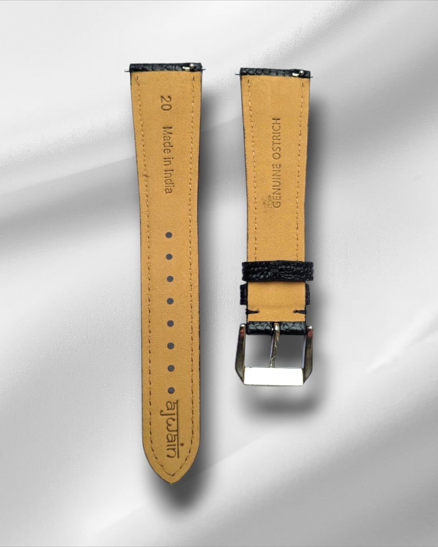 Black Ostrich Leg Leather Watch Strap