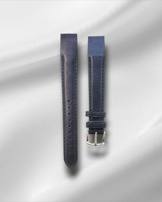 Ajwain black leather fixed lugs watch strap