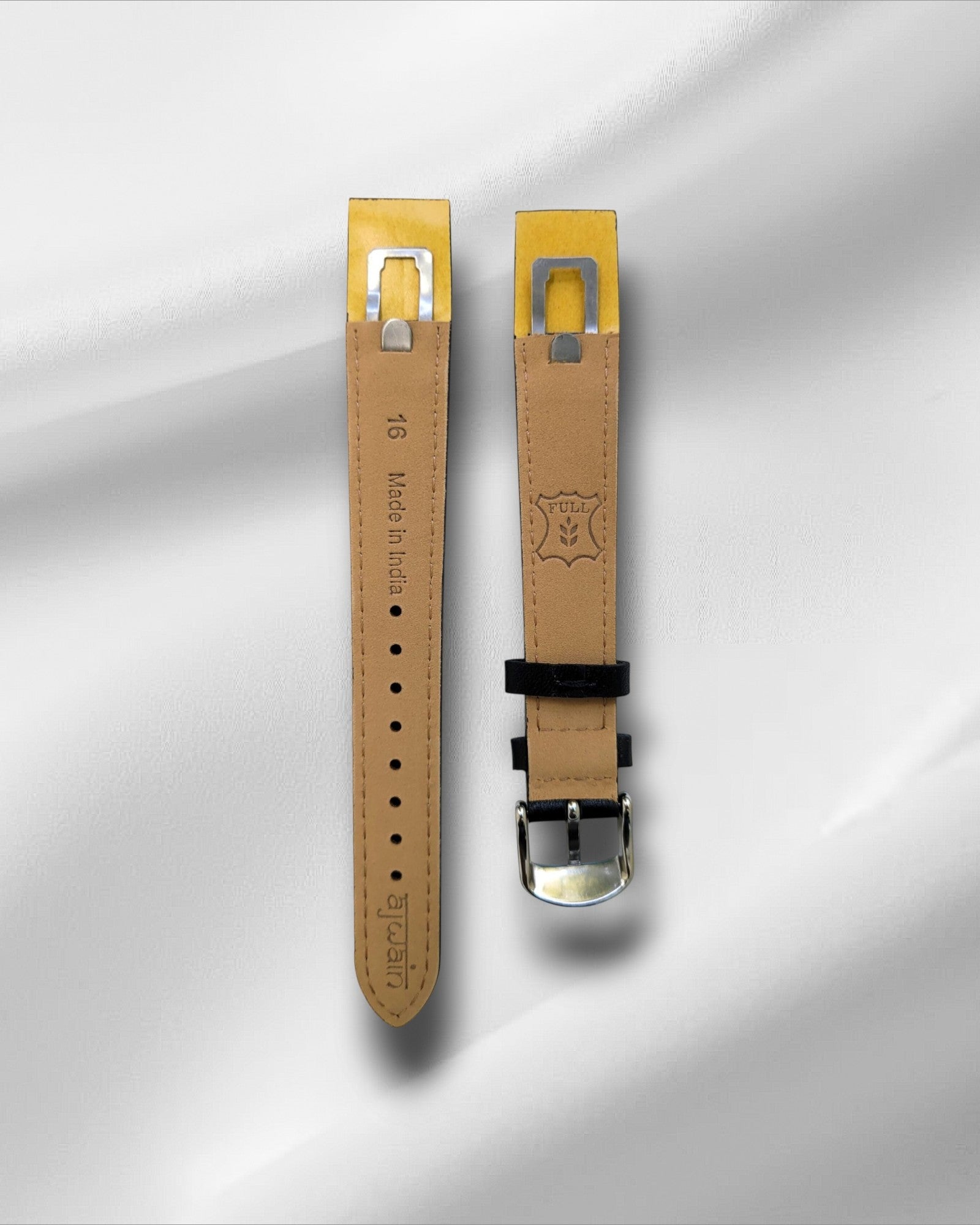 Ajwain black leather fixed lugs watch strap