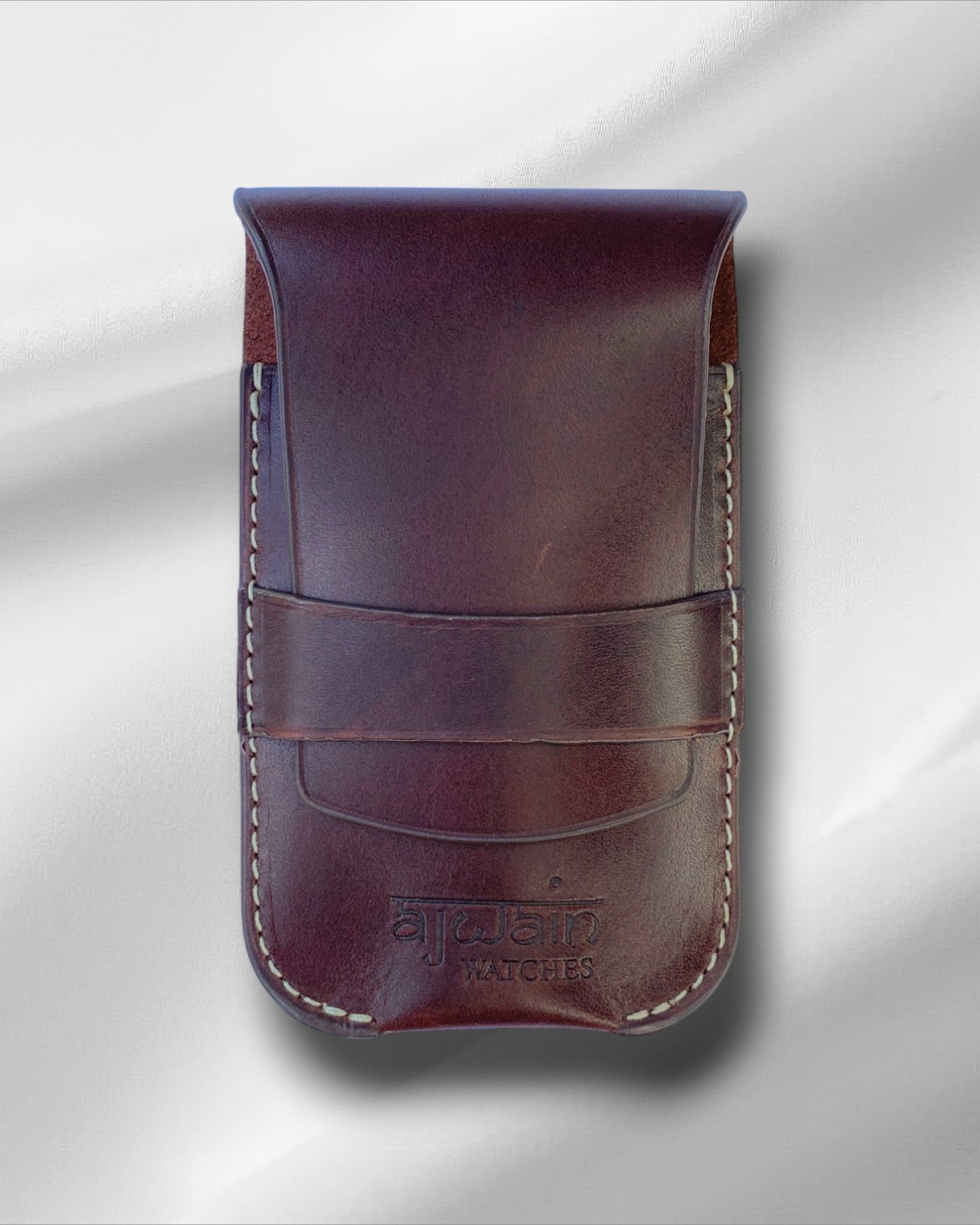 Brown full grain leather single watch pouch