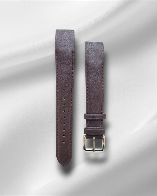 Ajwain brown leather fixed lugs watch strap