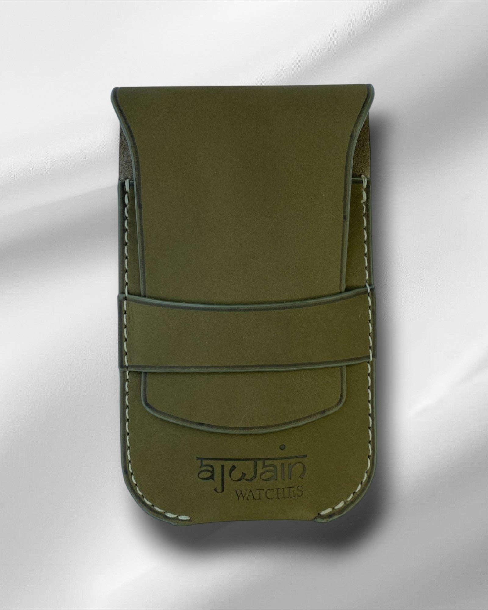 Olive Green suede leather single watch pouch