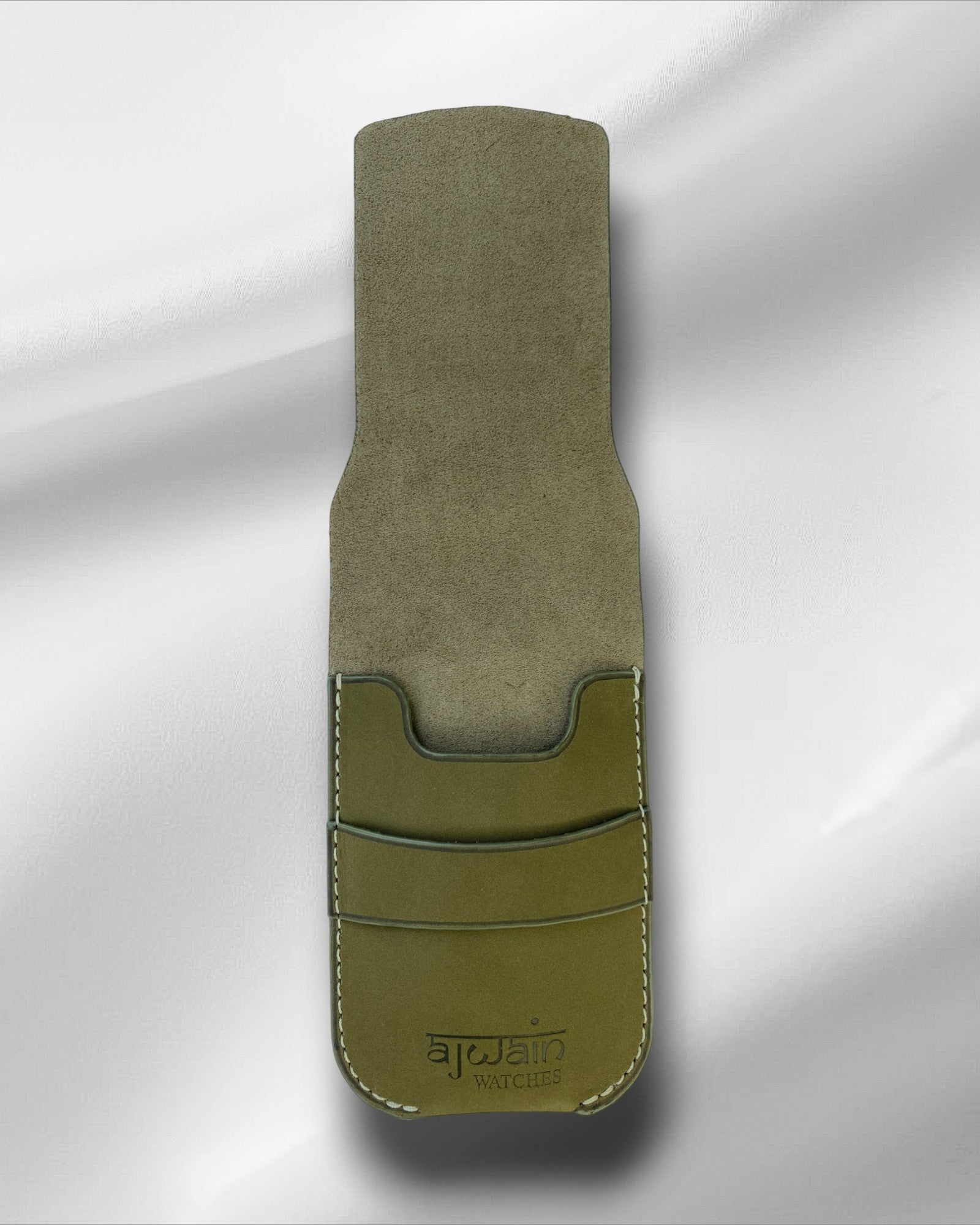 Olive Green suede leather single watch pouch