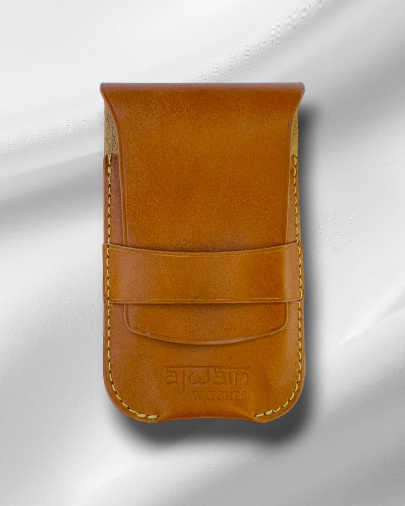 Tan full grain leather single watch pouch