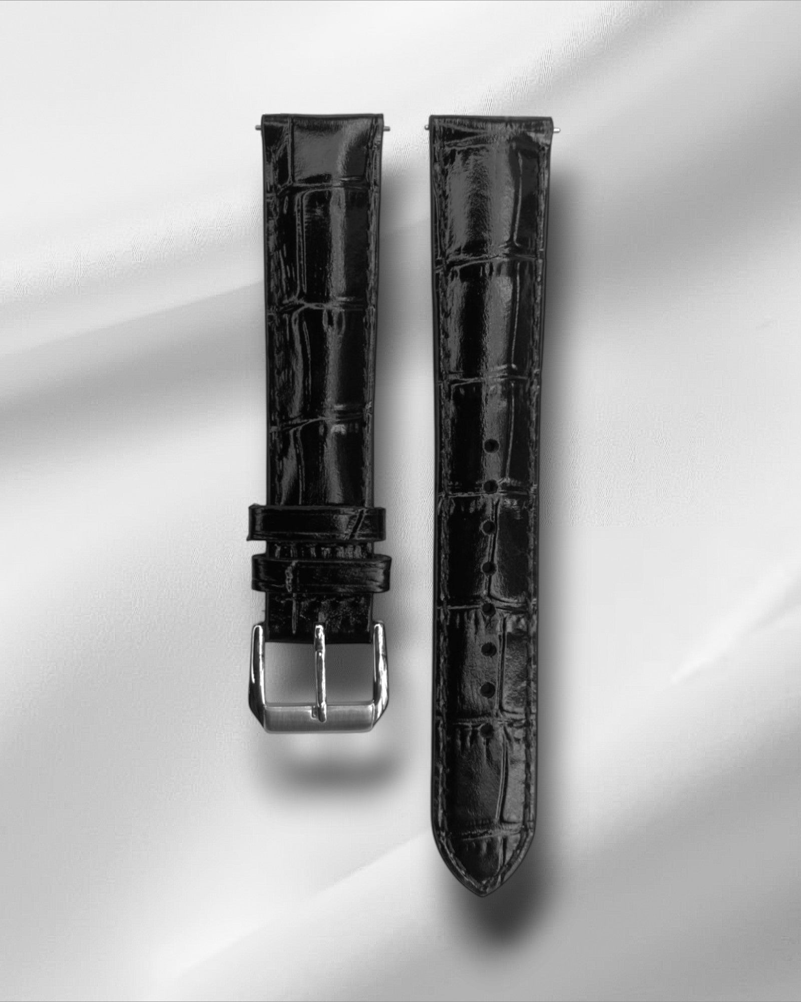 Black Croc Pattern Leather Strap with Quick Release Spring Bars