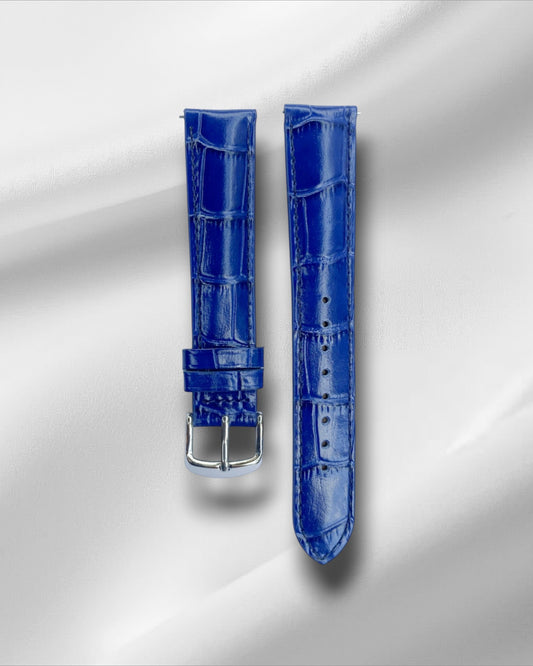 Blue Croc Pattern Full Grain Leather Watch Strap