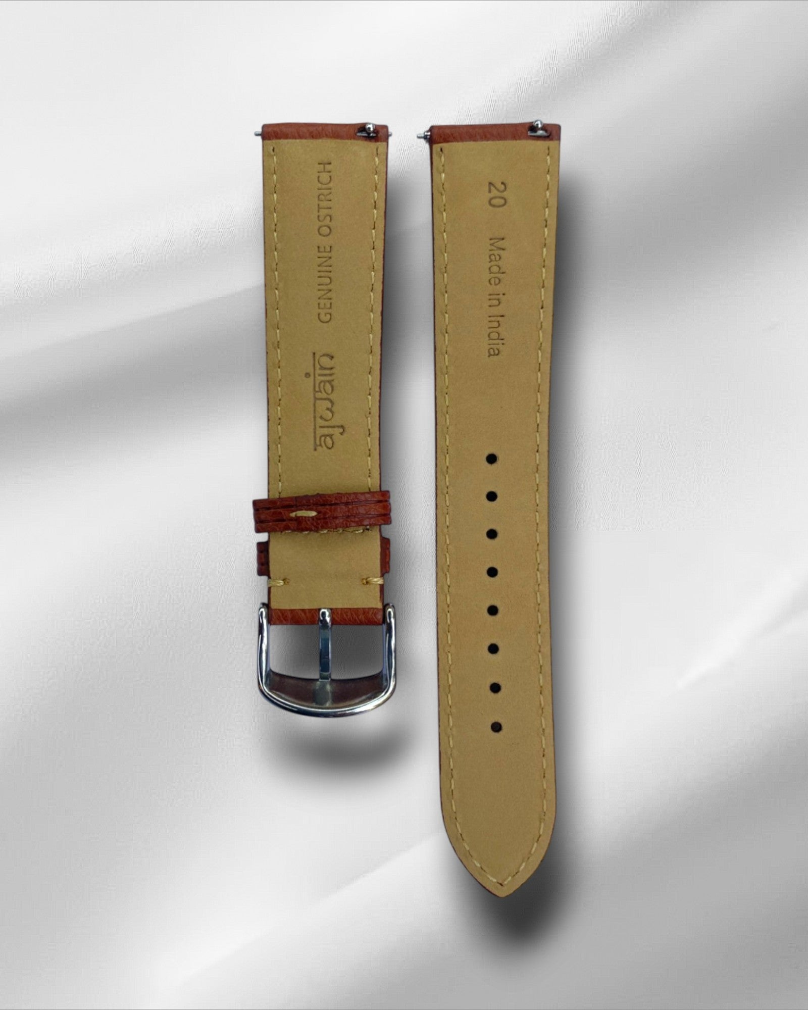 Teak Brown Genuine Ostrich Leather Straps without Nodules
