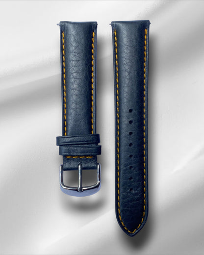 Matt Bull, Black  Italian Leather with yellow stitching and quick-release spring bars