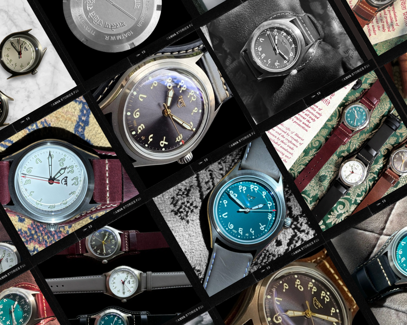 A collage of Ajwain's shastra series of watches