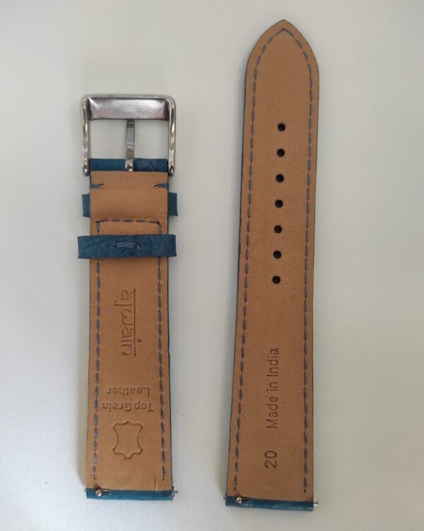 Blue  ostrich  leather strap with quick release spring bars back