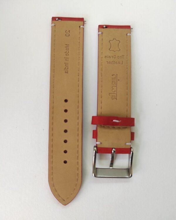 Ingrassata Red genuine Italian leather watch strap with quick release spring bars back