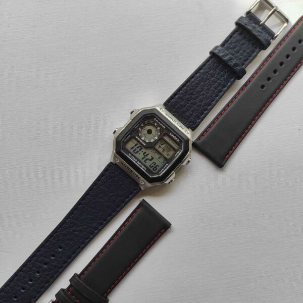 Navy Blue fitted leather strap for the casio AE1200
