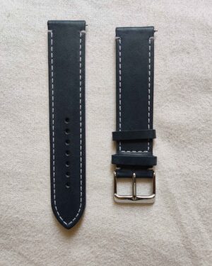 Sea blue Italian leather strap with white stitching