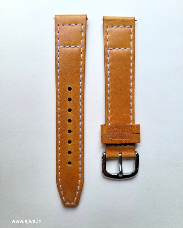 Ajwain slim teak italian leather watch strap back