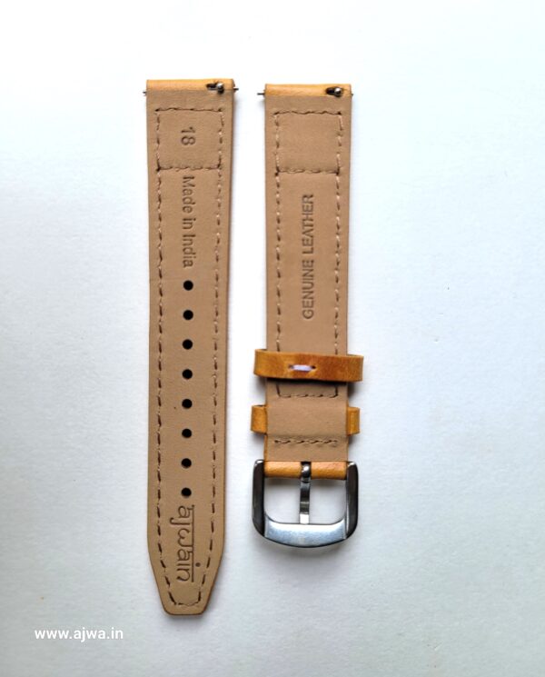 Ajwain Ibiza italian Honey leather watch strap with quick release spring bars back