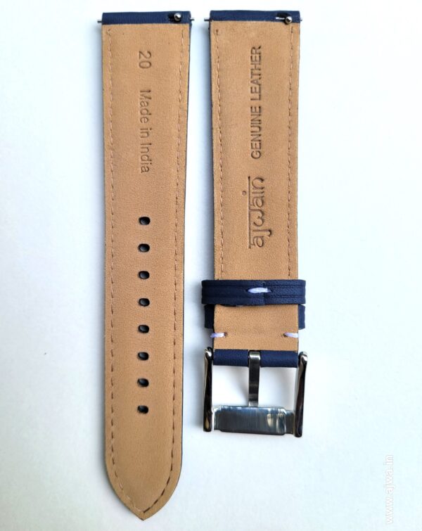 Navy Blue Italian leather watch strap with quick release spring bars back