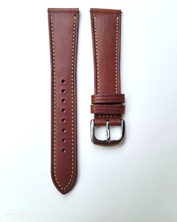 Ajwain slim teak italian leather watch strap, quick release spring bars