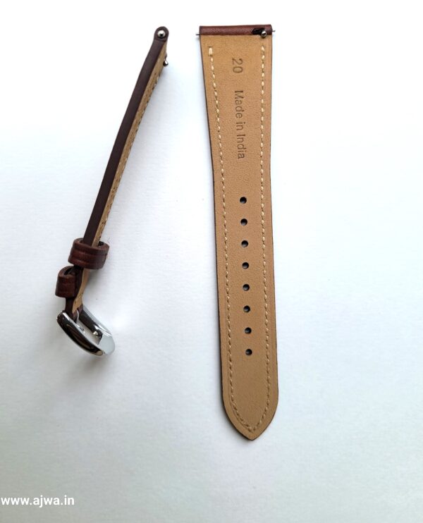 Ajwain slim teak italian leather watch strap side