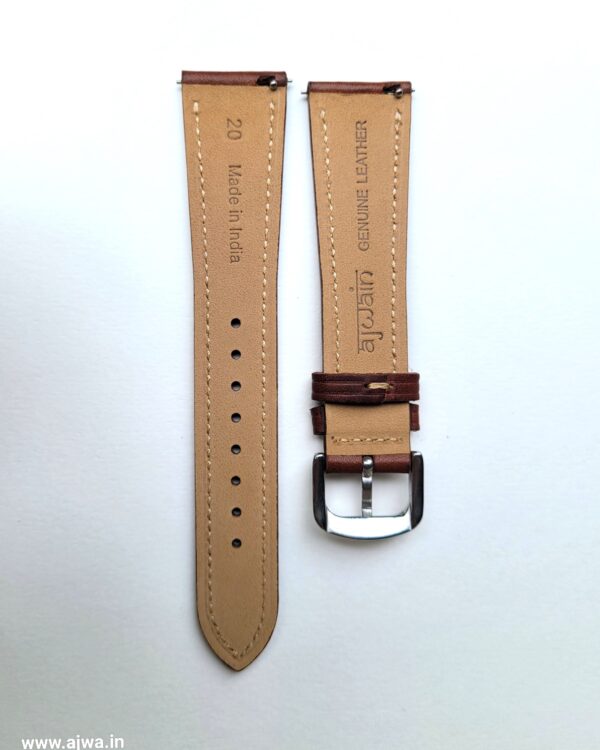 Ajwain slim teak Italian leather watch strap back