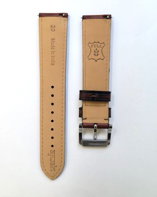 Ajwain watch strap teak brown parchment patina back