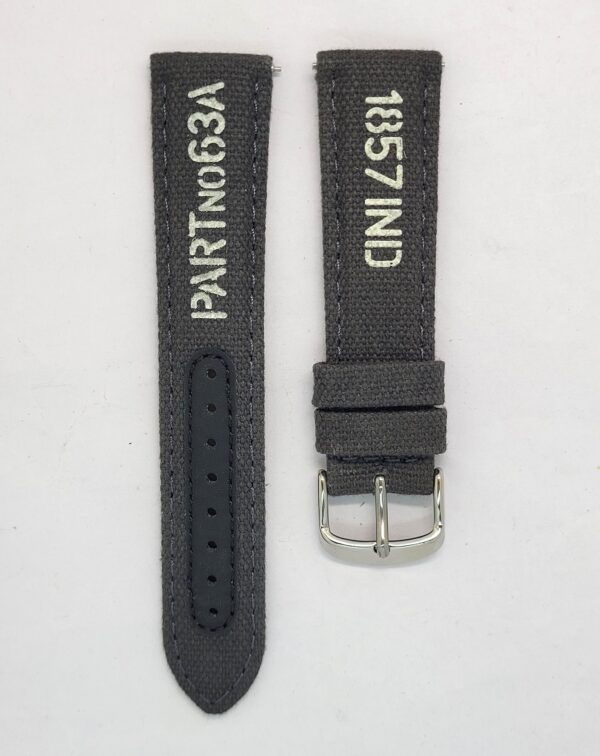 Ajwain vegan watch strap in Grey canvas with quick release spring bars front