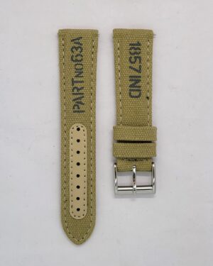 Ajwain vegan watch strap in khaki canvas with quick release spring bars front