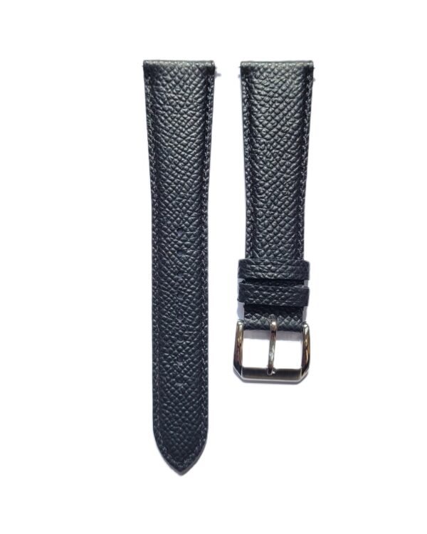 Ajwain Black Epsom leather watch strap front with quick release spring bars