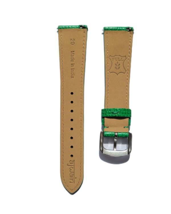 Ajwain Green grain textured leather watch strap back